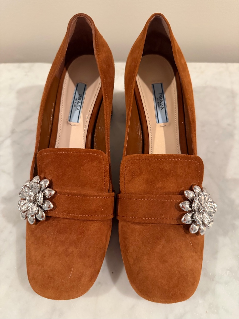 Prada brown suede loafer pump